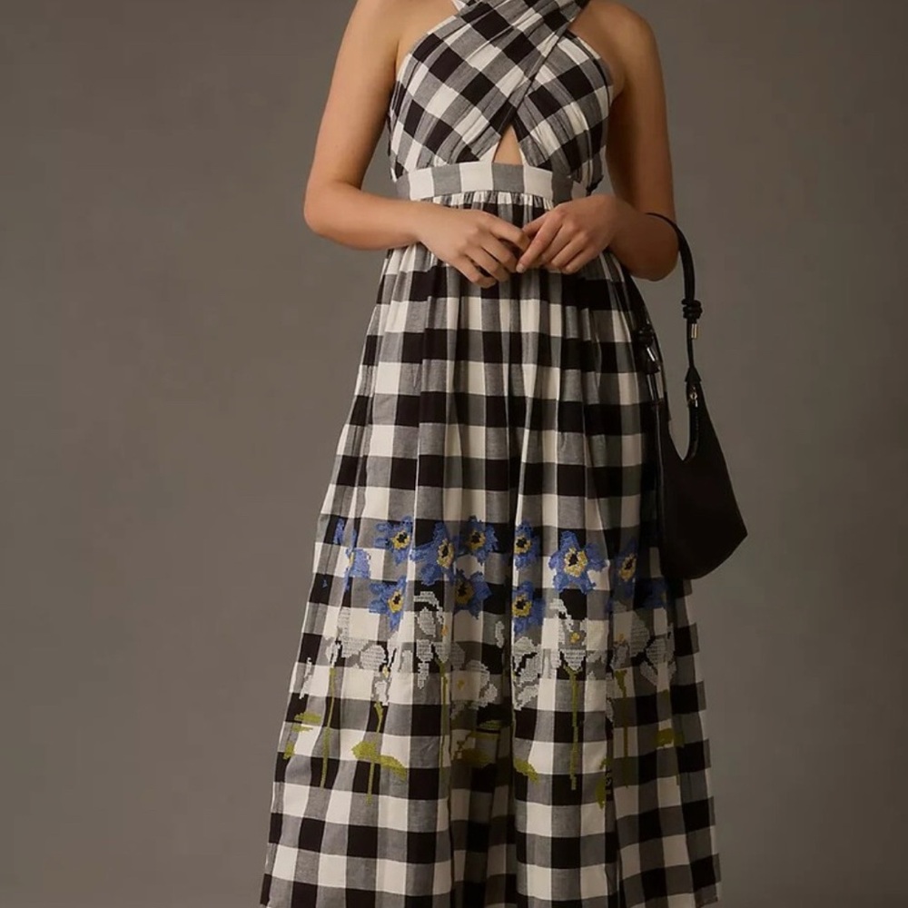 Anthropologie Verb by Pallavi Singhee Gingham Halter Dress Size